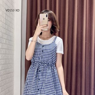 Set Đầm Yếm Caro Phối Áo