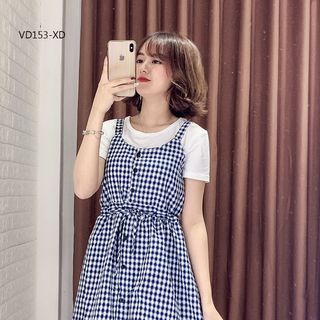 Set Đầm Yếm Caro Phối Áo
