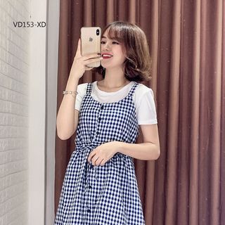 Set Đầm Yếm Caro Phối Áo
