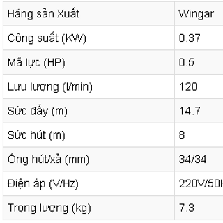 MÁY BƠM NƯỚC WINGAR 1DK14