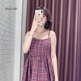 Đầm 2 Dây Caro Nhún Lưng