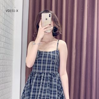 Đầm 2 Dây Caro Nhún Lưng