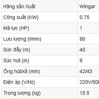 MÁY BƠM NƯỚC WINGAR 2WCM75