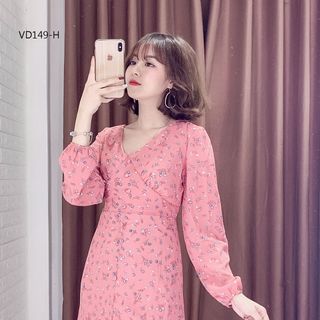 Đầm Hoa Cổ V Tay Bo