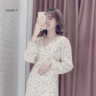 Đầm Hoa Cổ V Tay Bo