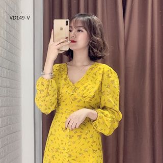 Đầm Hoa Cổ V Tay Bo