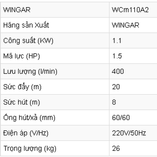 MÁY BƠM NƯỚC WINGAR WCM110A2