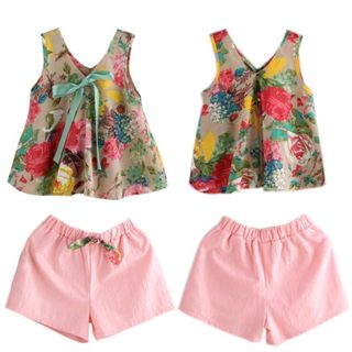 Bộ quần short áo sát nách bông cho bé gái