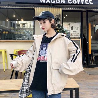 ÁO KHOÁC DÙ NỮ 2 SỌC NGẮN