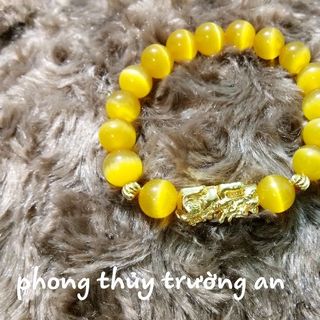 vòng đá mắt mèo mix tỳ hưu mạ vàng sezi 10 li