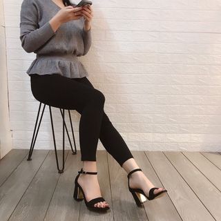 Giày xanh đan cao gót vuông