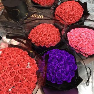 Hoa hồng sáp thơm bó 50 hoa chọn màu