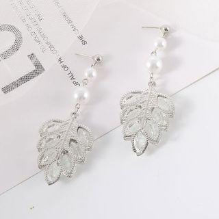 AH100 Bông tai chiếc lá vàng bạc