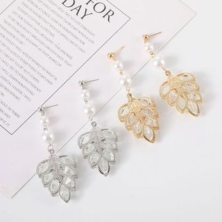 AH100 Bông tai chiếc lá vàng bạc