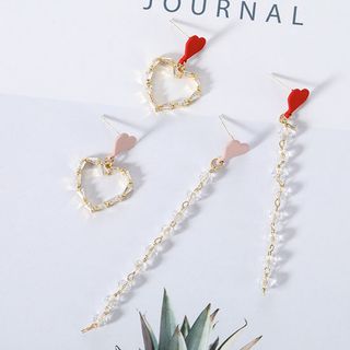 AH47 Bông tai trái tim 2 màu đỏ và hồng