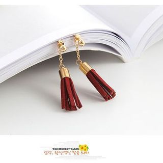 AH93 Bông tai tua rua 2 màu đỏ đen