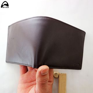 Bóp ví nam ngang trơn đen da bò thật100 may