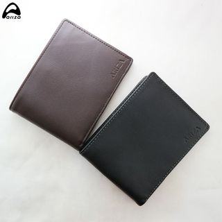 Bóp ví nam ngang trơn đen da bò thật100 may