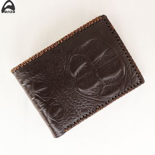 Bóp ví nam da bò thật 100 vân da cá sấu lưng gù Thủ Công ngang có khóa