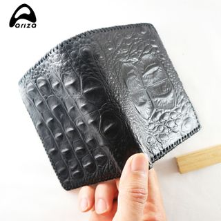 Bóp ví nam da bò thật 100 vân da cá sấu lưng gù Thủ Công đứng có khóa