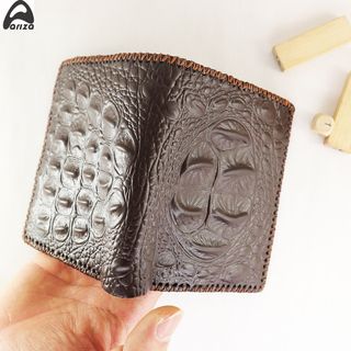 Bóp ví nam da bò thật 100 vân da cá sấu lưng gù Thủ Công đứng có khóa