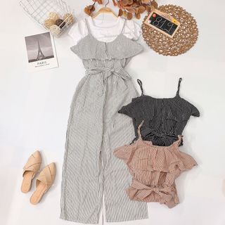 Set jumpsuit bèo áo thun giá sỉ