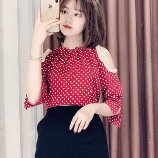 SƠ MI CHẤM BI PHỐI REN giá sỉ