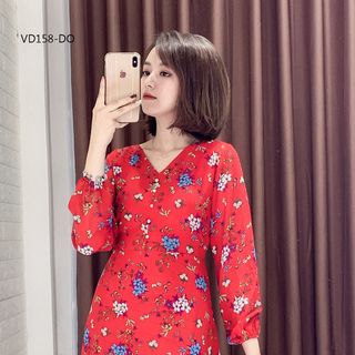 ĐẦM HOA CỔ V ĐÍNH NGỌC