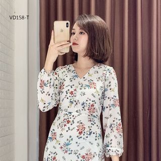 ĐẦM HOA CỔ V ĐÍNH NGỌC