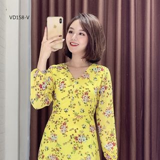 ĐẦM HOA CỔ V ĐÍNH NGỌC