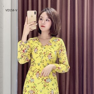 ĐẦM HOA CỔ V ĐÍNH NGỌC