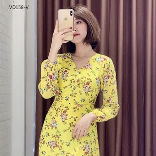 ĐẦM HOA CỔ V ĐÍNH NGỌC