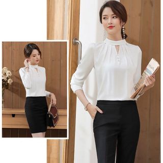 Áo Sơ Mi Trắng Phi Bóng Cổ Lọ