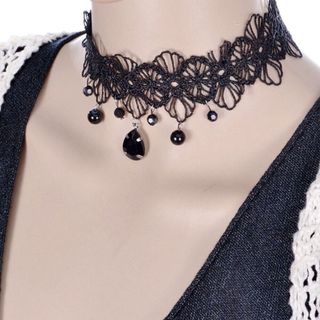 VÒNG CỔ CHOKER PHA LÊ ĐEN GIỌT NƯỚC giá sỉ