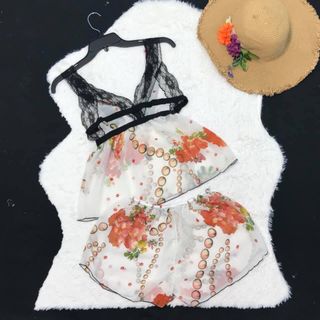 Bộ ngủ ren duy băng voan lụa