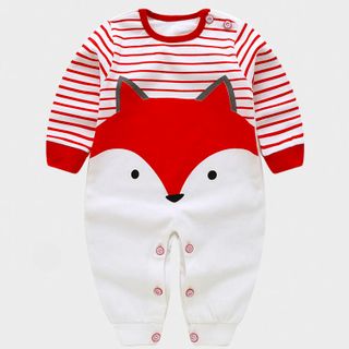 Áo liền quần cho bé phối màu trắng đỏ hình thú đáng yêu 105