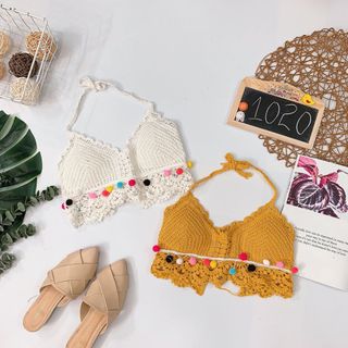 Áo bra len móc viền bông Có mút lót