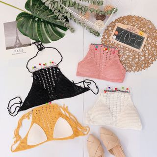 Áo bra len móc viền bông Có mút lót