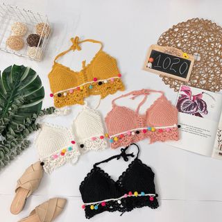 Áo bra len móc viền bông Có mút lót