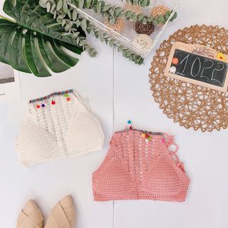Áo bra len móc viền bông Có mút lót