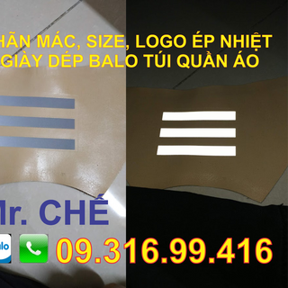 Tem mác tem mát tem size ép nhiệt trên giày dép balo túi xách