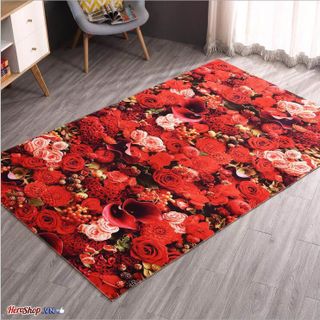 Thảm Lót Sàn 3D Chống Trượt Mẫu Hoa Dày Kích Thước Lớn 60x90cm