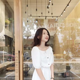 đầm trễ vai 2 màu trắng vàng siêu xinh
