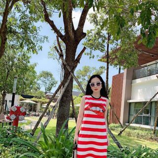 đầm thun thời trang phối sọc