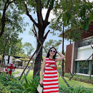 đầm thun thời trang phối sọc