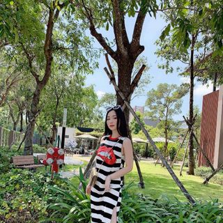đầm thun thời trang phối sọc