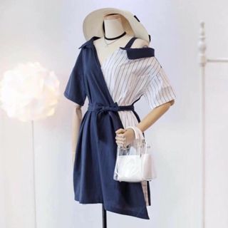 đầm sọc rớt vai xinh xắn