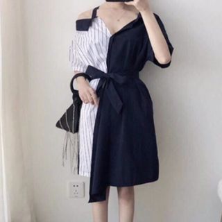 đầm sọc rớt vai xinh xắn