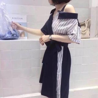 đầm sọc rớt vai xinh xắn