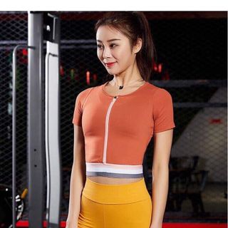 Áo tập croptop dây kéo cc